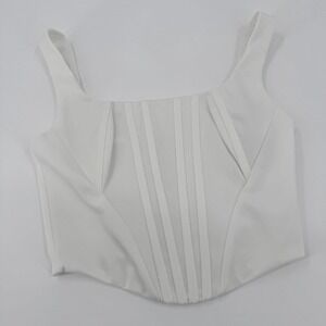 Parthea Off-White Corset Crop Top Square Neck Back Zip Size Small